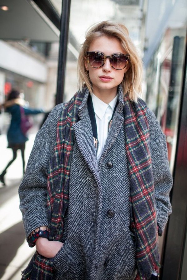 Plaid Scarf + Tweedy Coat