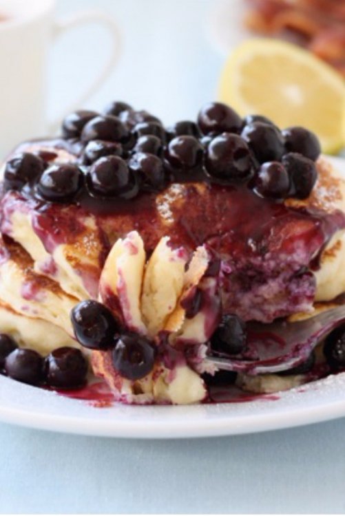 Lemon Ricotta Pancakes with Blueberry Sauce