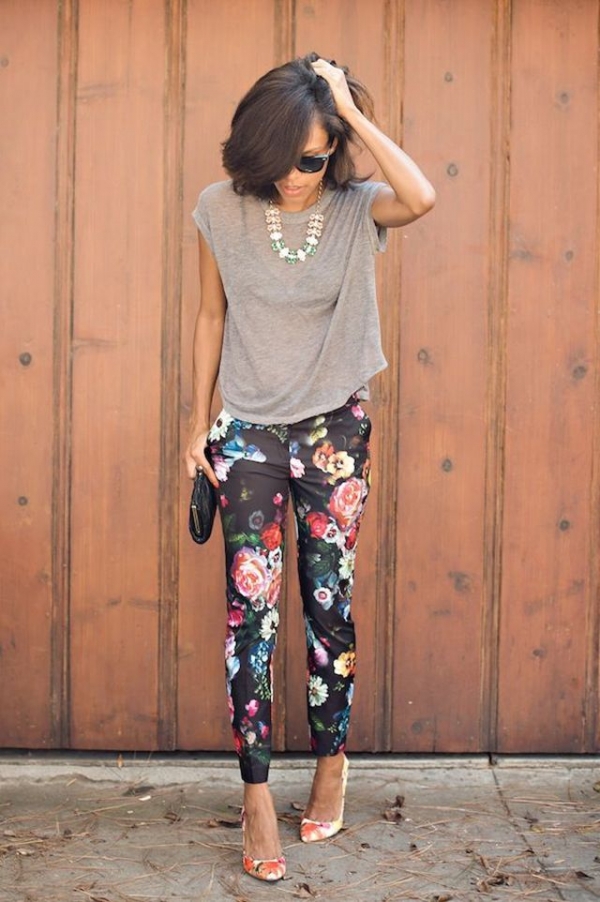 Black Floral Pants