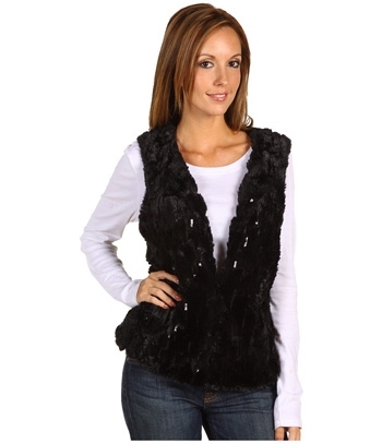 AK Anne Klein Sequined Faux Fur Vest