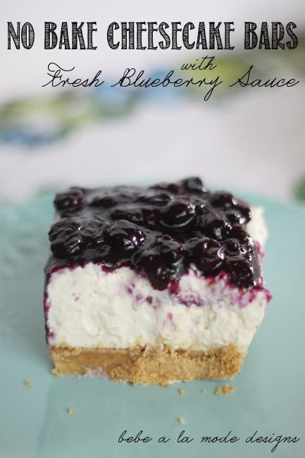 Creamy No-bake Cheesecake with a Thick Graham Cracker Crust and Sweet Fresh Blueberry Sauce