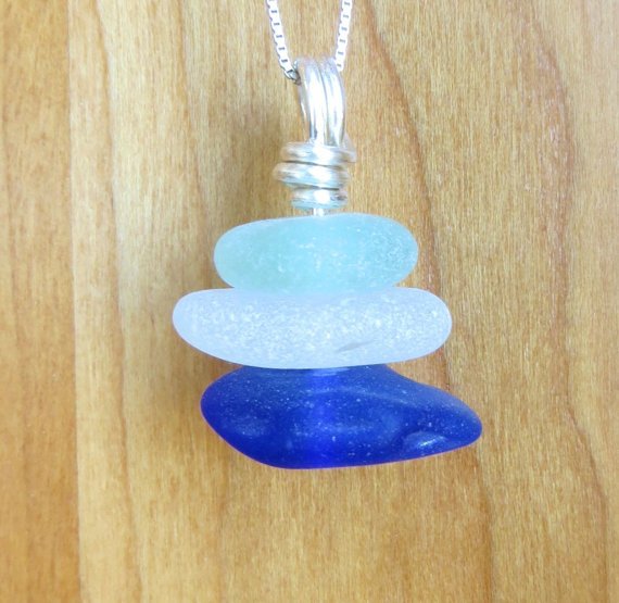 Sea Glass Trio Necklace Sterling Silver