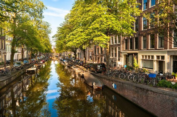 canal, waterway, body of water, reflection, town,