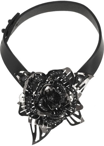 Lanvin Leather and Swarovski Crystal Floral Choker