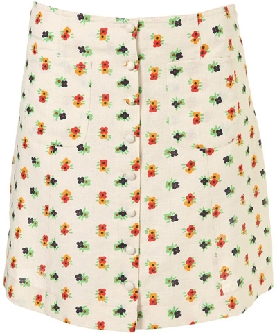 Topshop Floral Print Linen Skirt