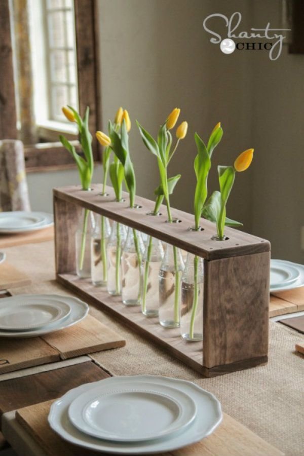 Glass Bottle and Wood Vase