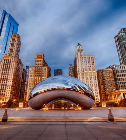 Cloud Gate, landmark, cathedral, building, skyline,