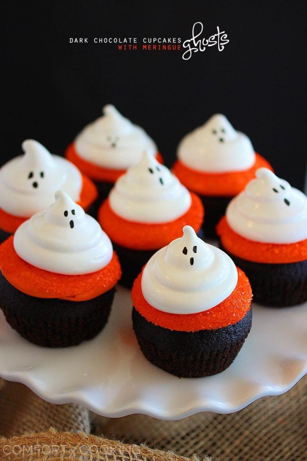 Dark Chocolate Cupcakes with Meringue Ghosts