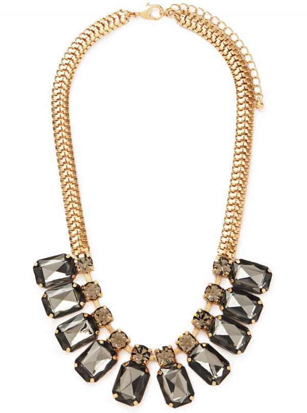 Gold/Grey Faux Gemstone Statement Necklace