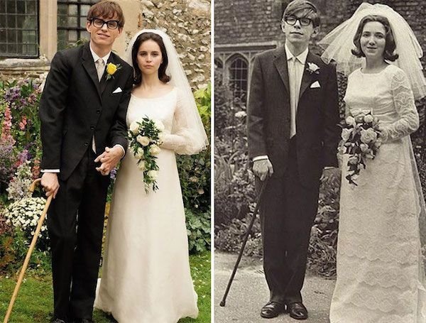 Eddie Redmayne and Felicity Jones as Stephen and Jane Hawking