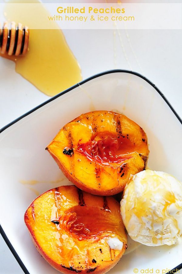 Grilled Peaches with Honey & Vanilla Ice Cream