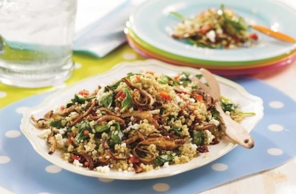 Warm Quinoa, Spinach, and Shiitake Salad