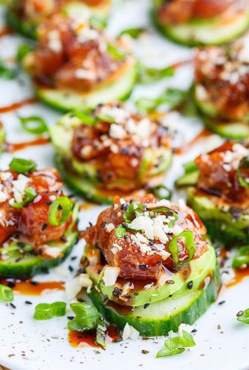 Spicy Tuna and Avocado Cucumber Sushi Bites