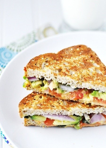 Grilled Cheese with Avocado, Tomato, Cilantro & Red Onion