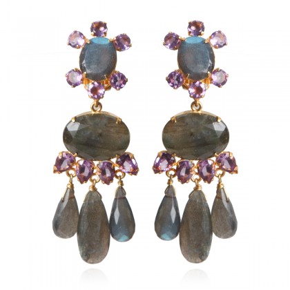 Bounkit Labradorite and Amethyst Statement Earrings