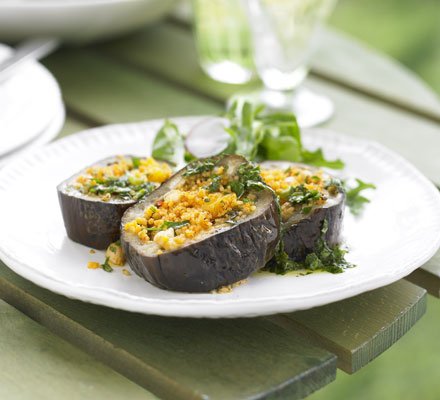 Eggplant with Spicy Apricot Tabbouleh