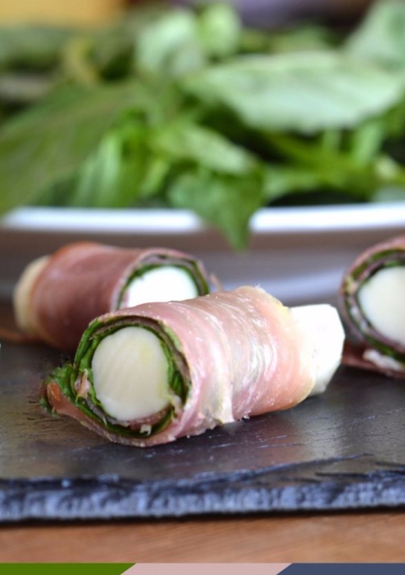 Mozzarella Sticks with Basil and Prosciutto