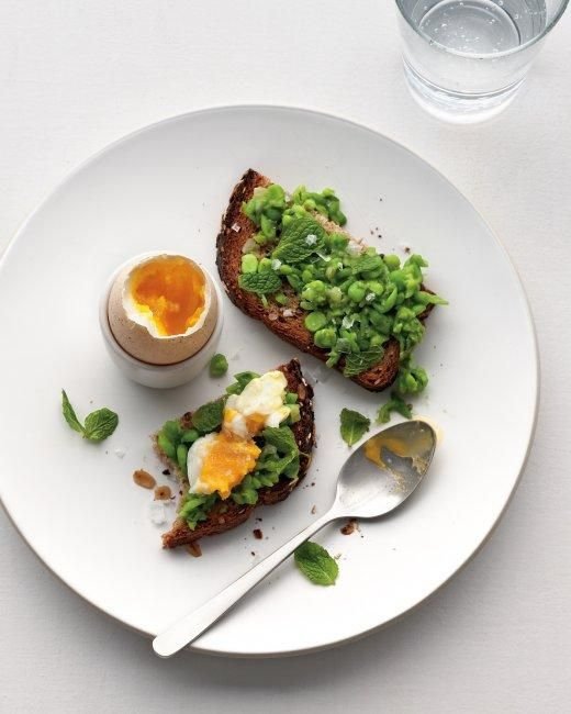 Soft-Boiled Egg with Mashed Peas on Toast