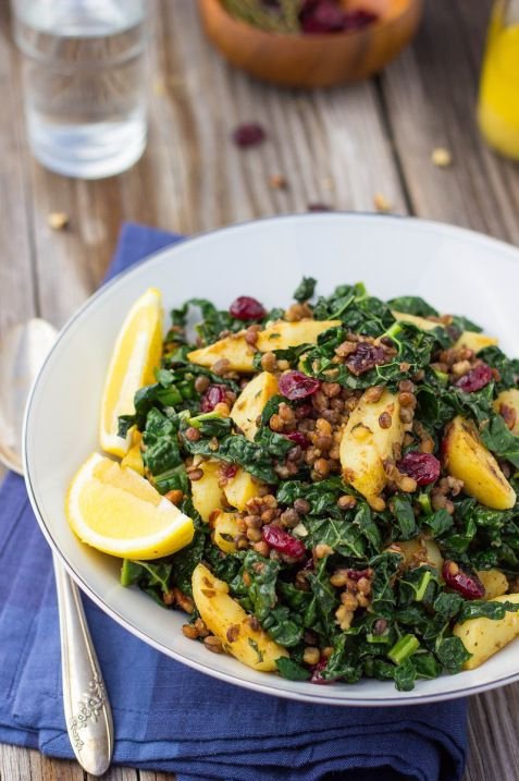 Warm Lentil, Kale & Potato Salad with Lemon Dijon Dressing