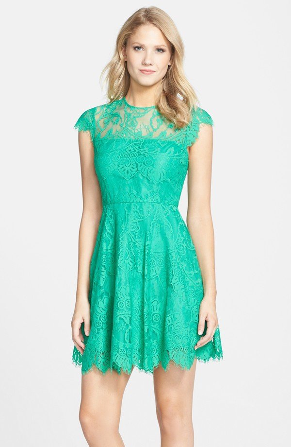 'Rhianna' Illusion Yoke Lace Fit & Flare Dress