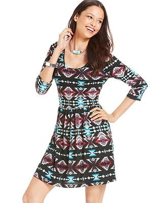 Printed Three-quarter-sleeve Dress