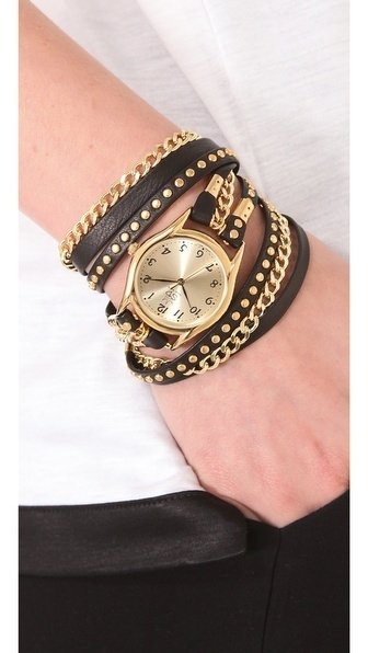 Sara Designs Studded Leather Wrap Watch