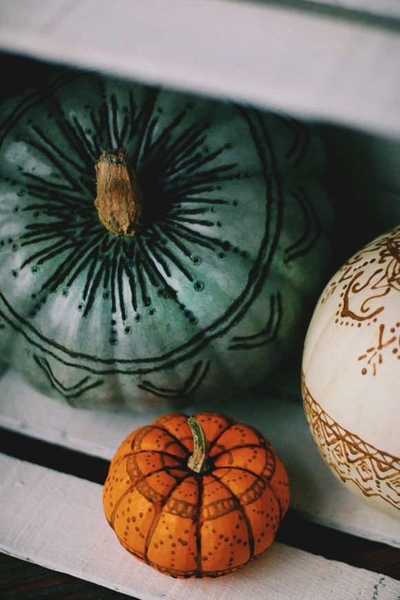 Henna and Wood Burned Pumpkins