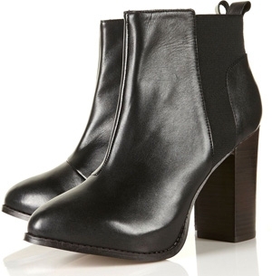 Topshop Antonia Black Elasticated Side Heeled Ankle Boots