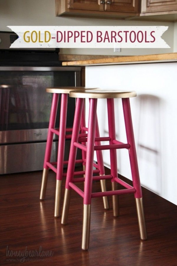 Gold-dipped Wooden Bar Stools