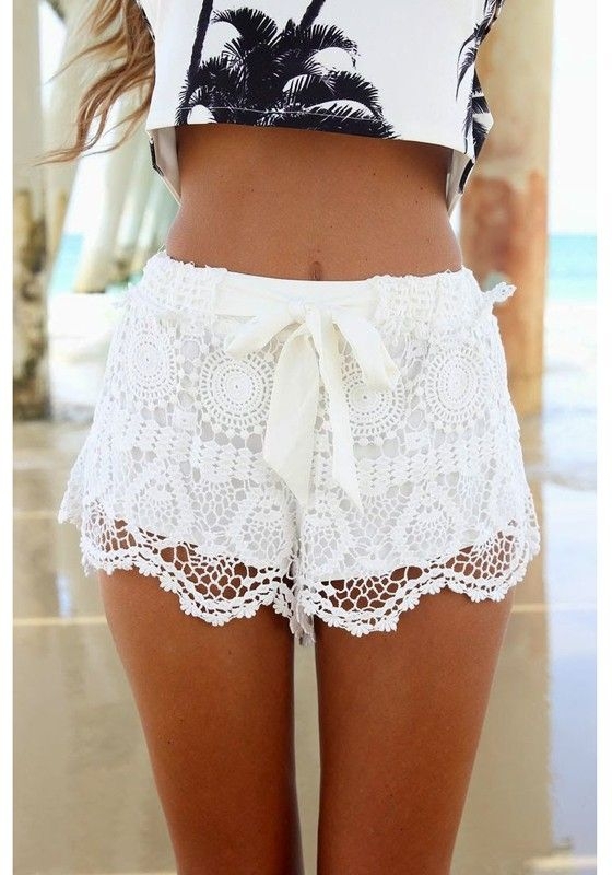 White Drawstring Lace Shorts