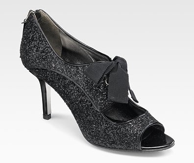 Miu Miu Glitter-Covered Leather Peep-Toe Pumps