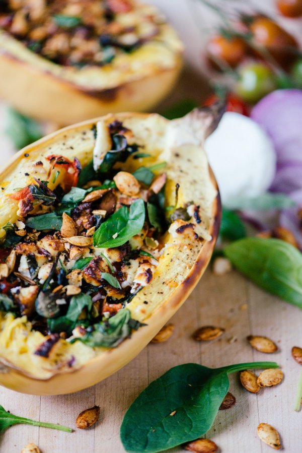 Spaghetti Squash with Bacon, Spinach and Goat Cheese