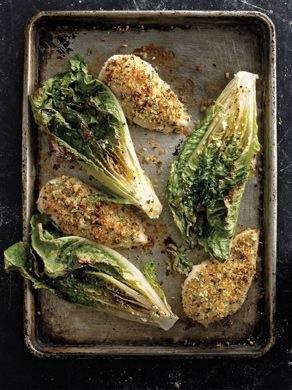 Parmesan Chicken with Caesar-Roasted Romaine