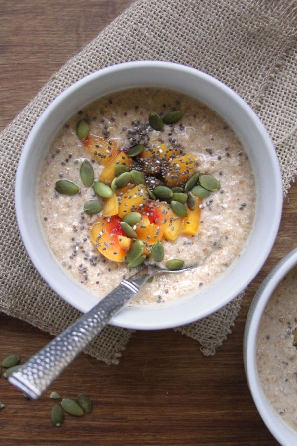 Peach and Buckwheat Groats Breakfast Bowl