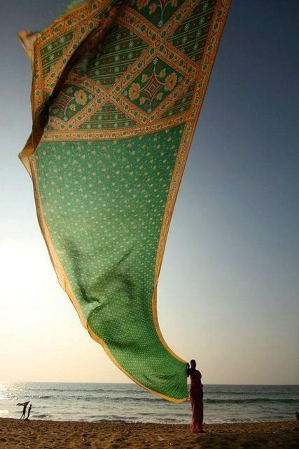 Woman Drying Her Sari on Konark Beach, Odisha