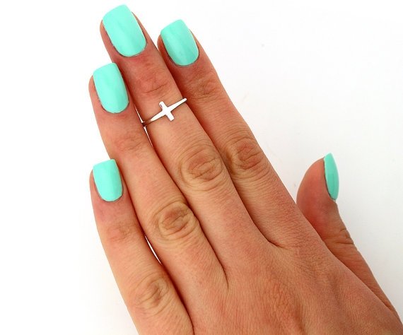 Sterling Silver Knuckle Ring Sideways Cross Design