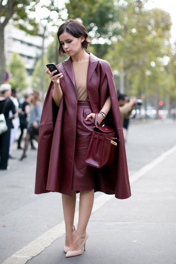 Miroslava Duma in Oxblood Leather