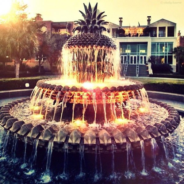 fountain, water feature, lighting, food,