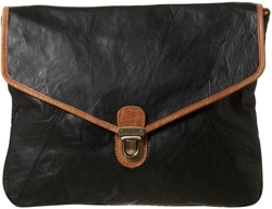 Topshop Black Oversize Leather Pushlock Clutch Bag