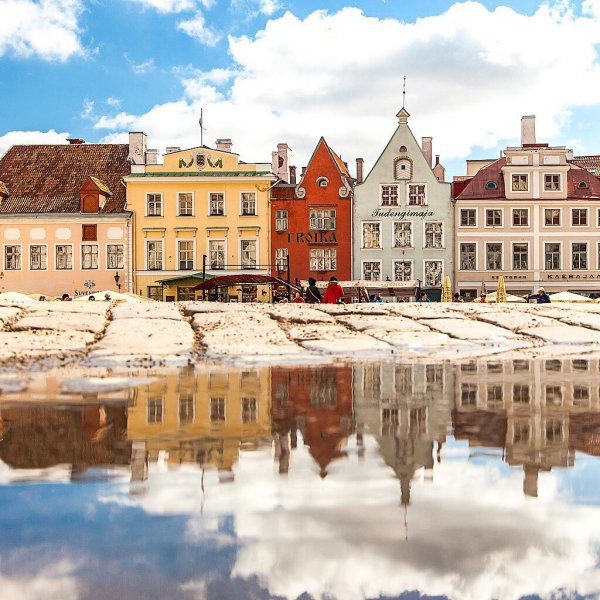 reflection, water, town, sky, building,