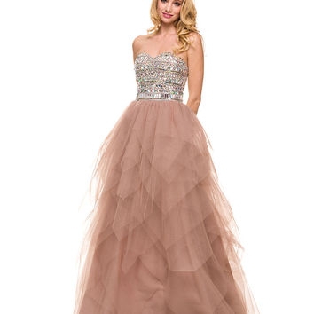 Tan Strapless Embellished Sweetheart