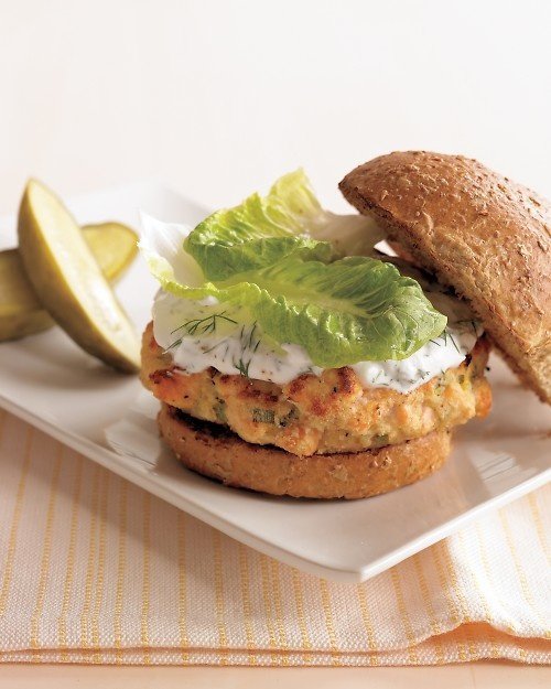 Salmon Burgers with a Yogurt Dill Sauce