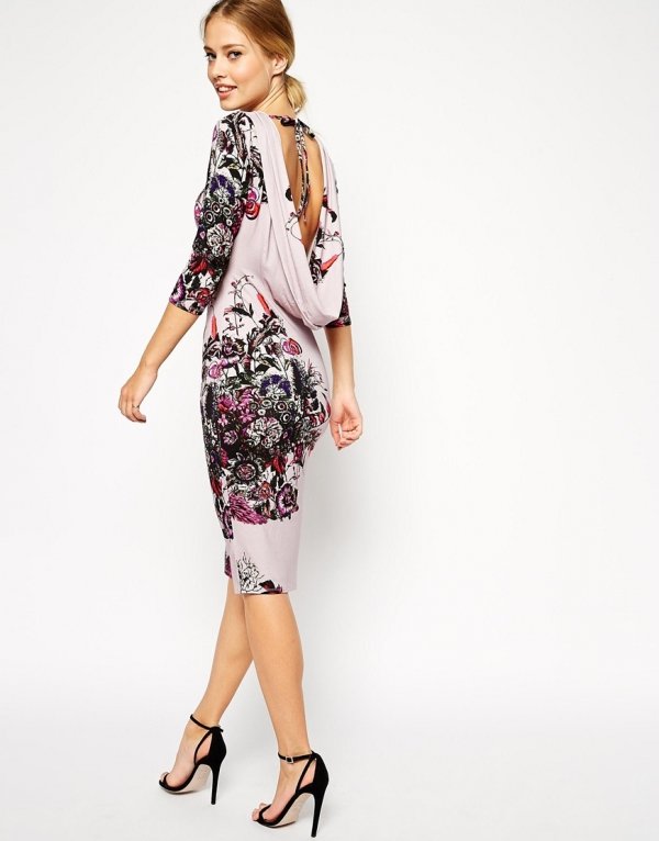 ASOS Placement Print Floral Dress with Cowl Back