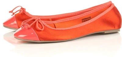 Topshop Valentine Coral Patent Toe Ballet Pumps