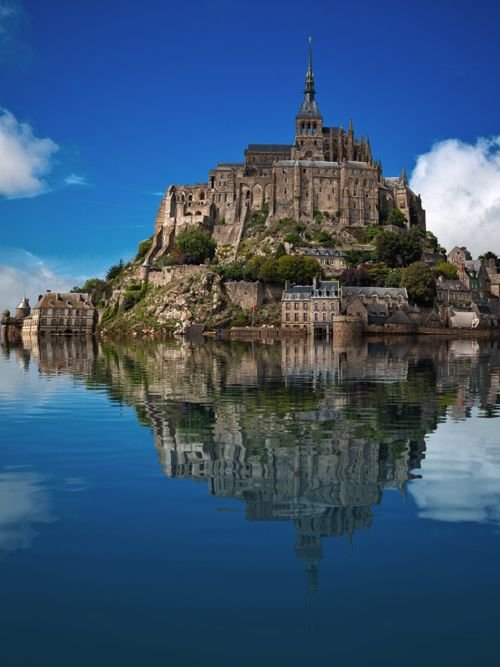 Mont Saint-Michel,reflection,historic site,landmark,building,