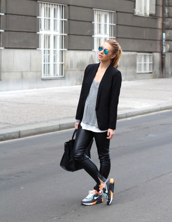 Faux Leather Leggings Instantly Turn Any Outfit from Drab to Ultra Glamorous. Also, Check out Those Kicks!