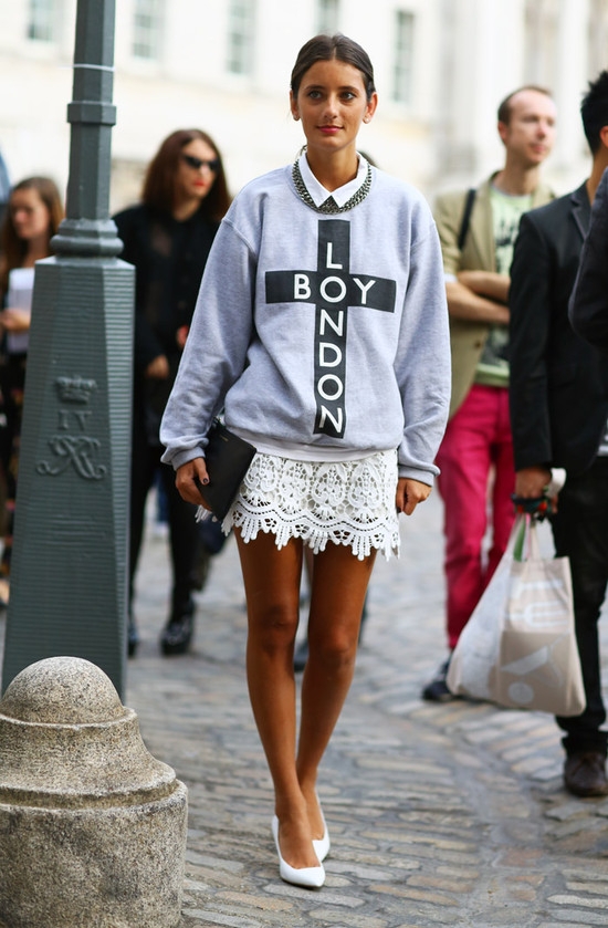 Lace Skirt with a Sweatshirt