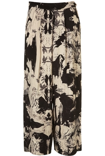 Topshop Unique Black Silk Etchings Crop Trousers