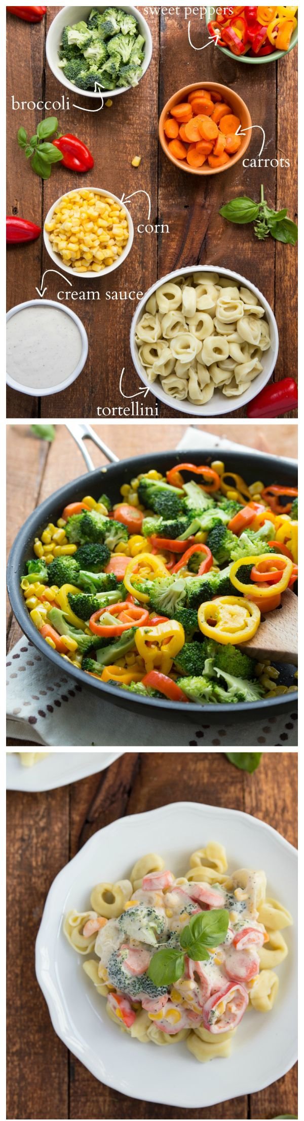 Cream Sauce Covered Tortellini with Fresh Veggies