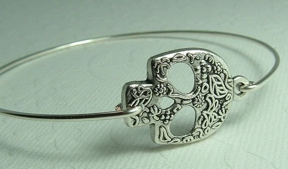 Thin Silver Skull Bracelet